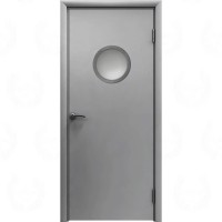 Влагостойкая дверь ПВХ Etadoor ДГ Серый RAL 7001 с AL торцами с иллюминатором