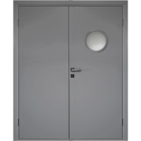 Влагостойкая дверь ПВХ Etadoor ДГ Серый RAL 7001 двустворчатая с AL торцами с иллюминатором