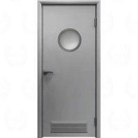 Влагостойкая дверь ПВХ Etadoor ДГ Серый RAL 7001 с иллюминатором и вентиляционной решеткой